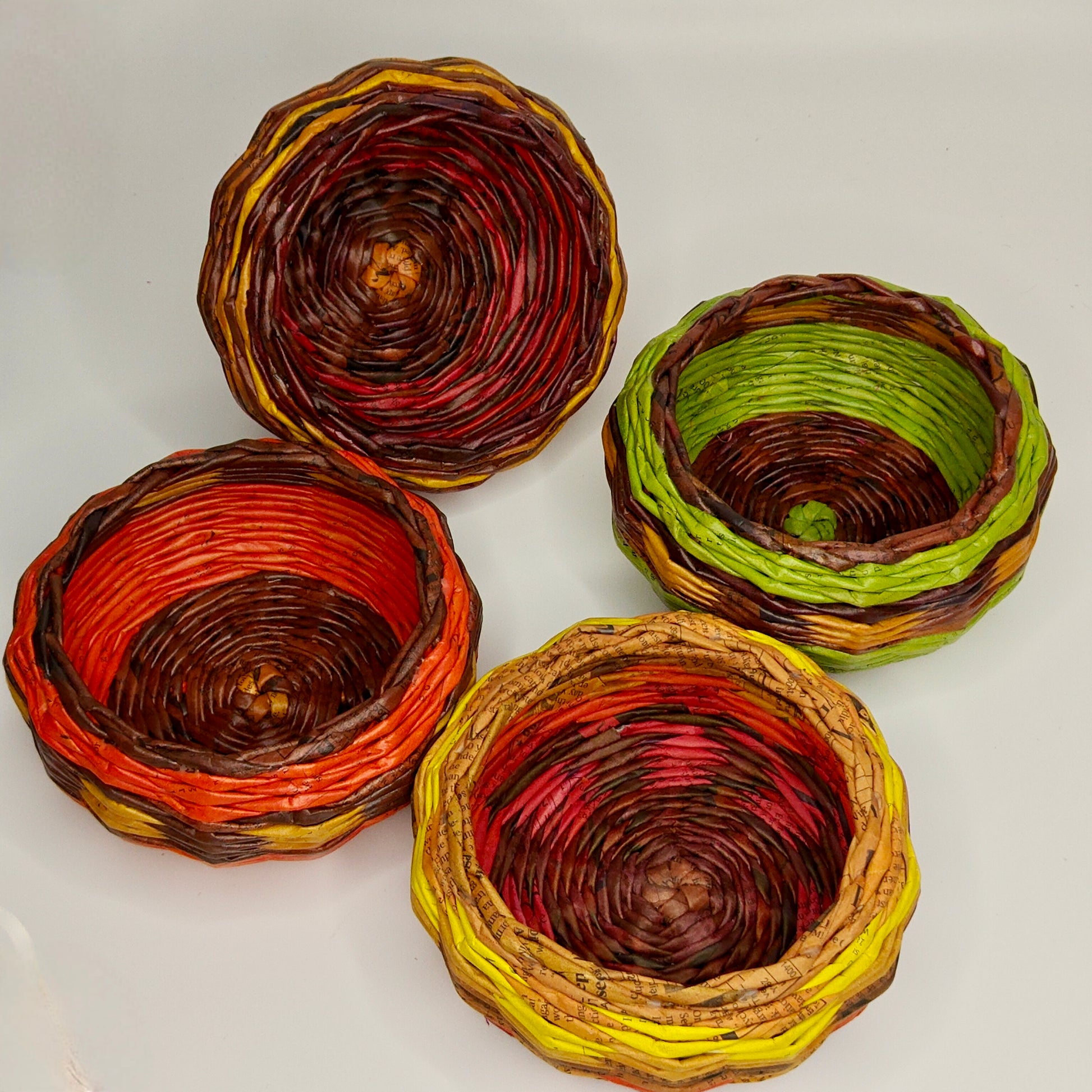 colourful tableware made from re purposed newspaper by navavihan puducherry