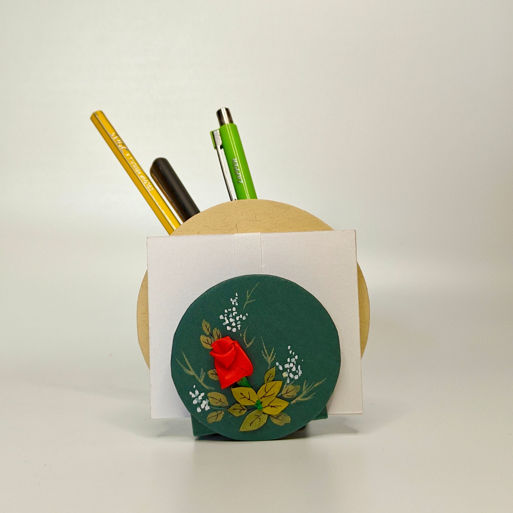 hand painted 3d floral chit and pen holder