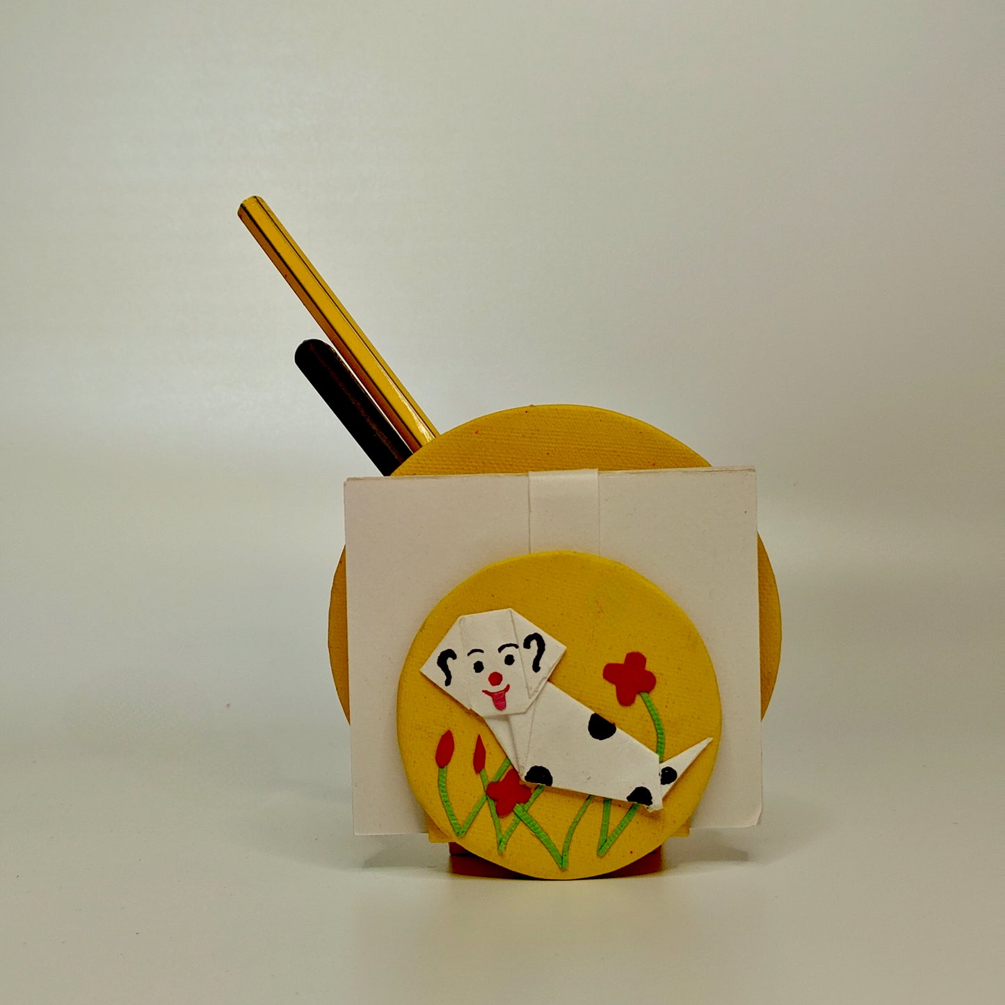 dog origami motif pen and paper holder for kids