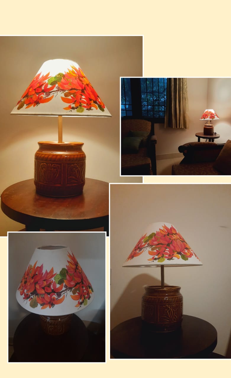 Hand Painted Lamp Shade with Ceramic Base
