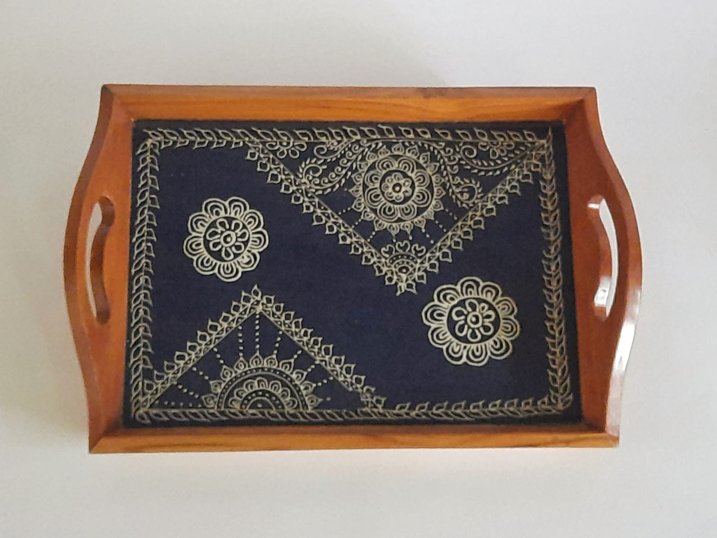 Hand Designed Ethnic Lippan Art Wooden Tray
