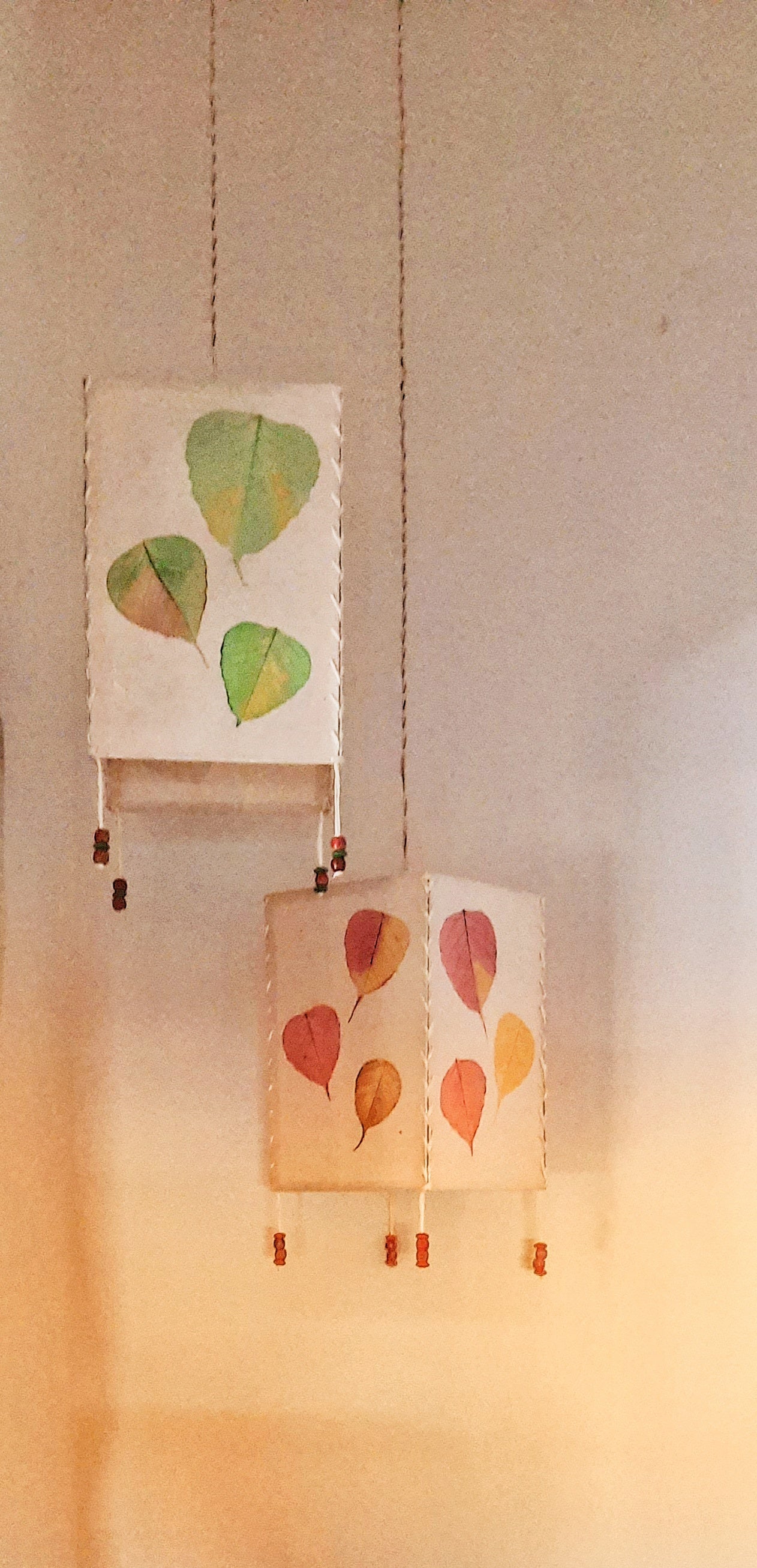 Hanging Lampshade with Painted Natural Peepal Leaves