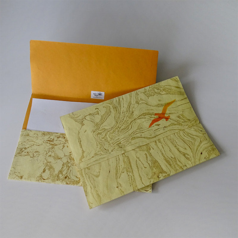 Bird Docket - Cream Colour - in Marbled Handmade Paper