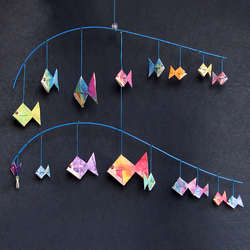 Fish Mobile - A hanging decor with origami fish in waves