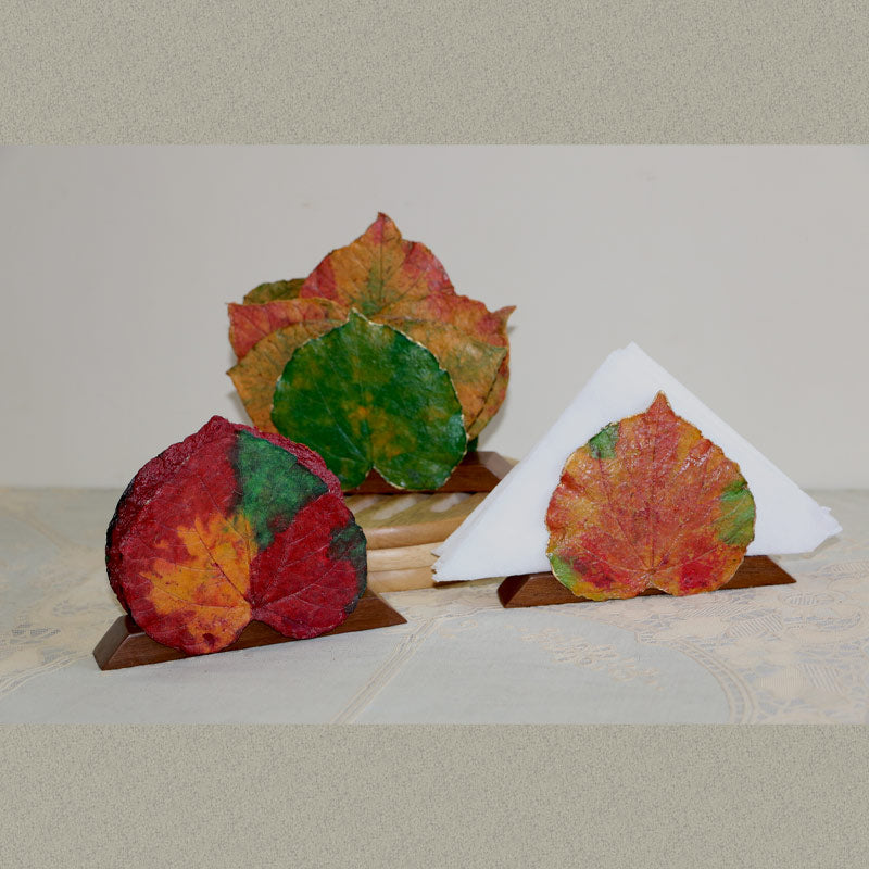 Napkin/Coaster Stand for Dining Table - Leaf shaped in Wood-Free Paper Pulp