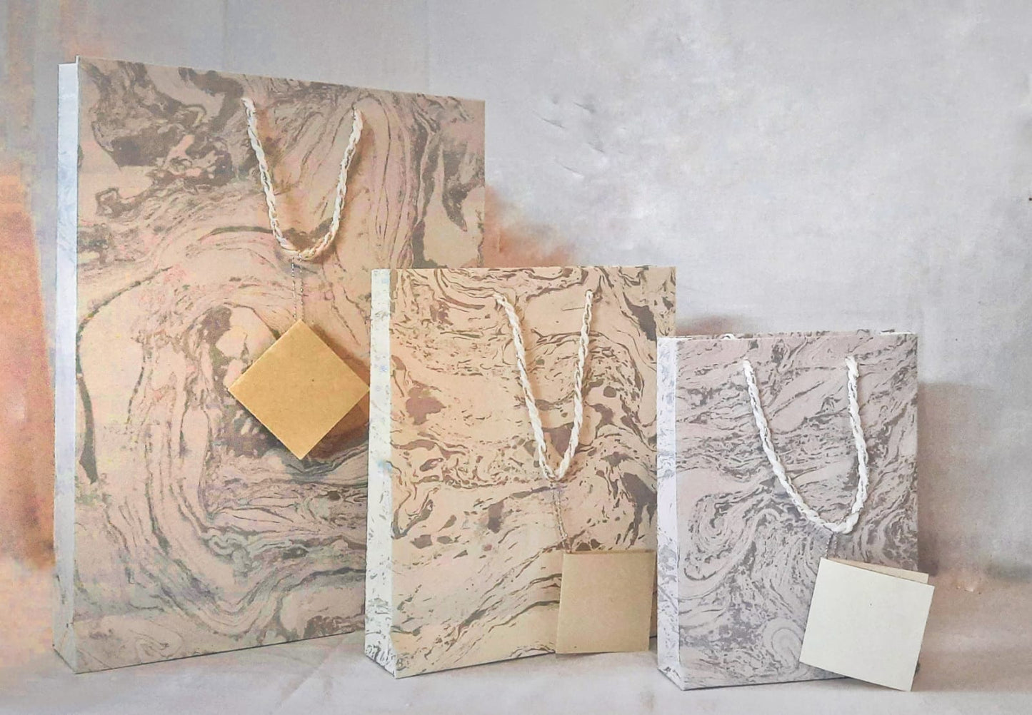 Hand designed Marbled Gift Bags in vibrant shades of Handmade Paper