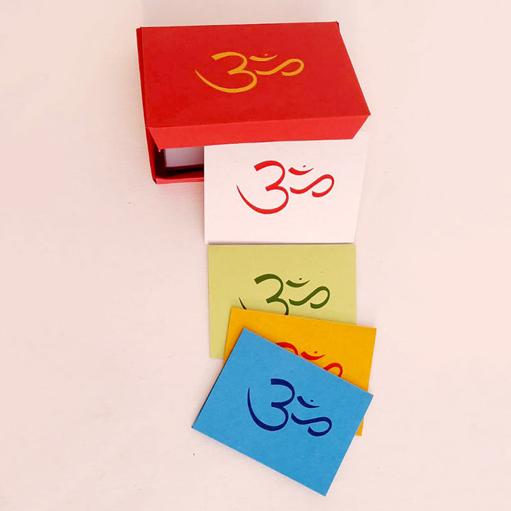 handmade paper set of 10 vibrant coloured om gift cards.
