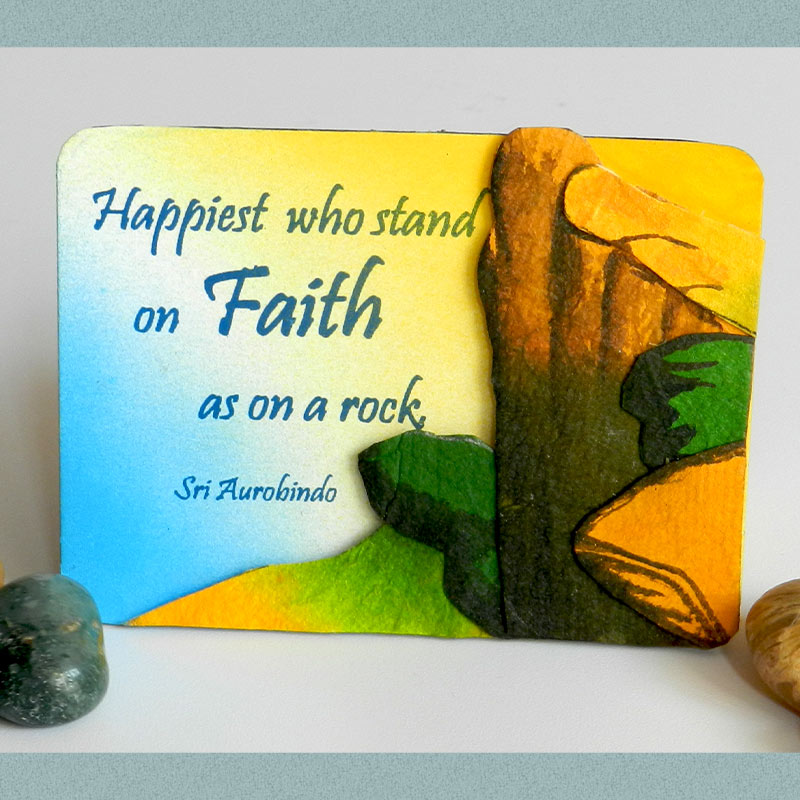 A rectangular Fridge Magnet with hand-painted Sky & 3D Rocks, and the quotation inscribed.