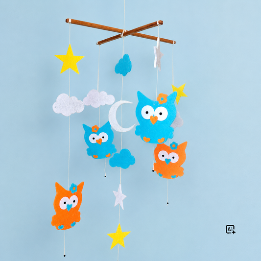 Little Owls Multi-hued Baby Mobile in Felt for Nursery Decor