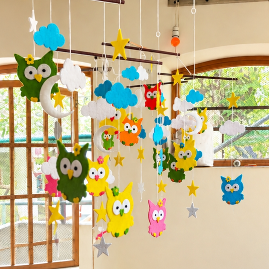 Little Owls Multi-hued Baby Mobile in Felt for Nursery Decor