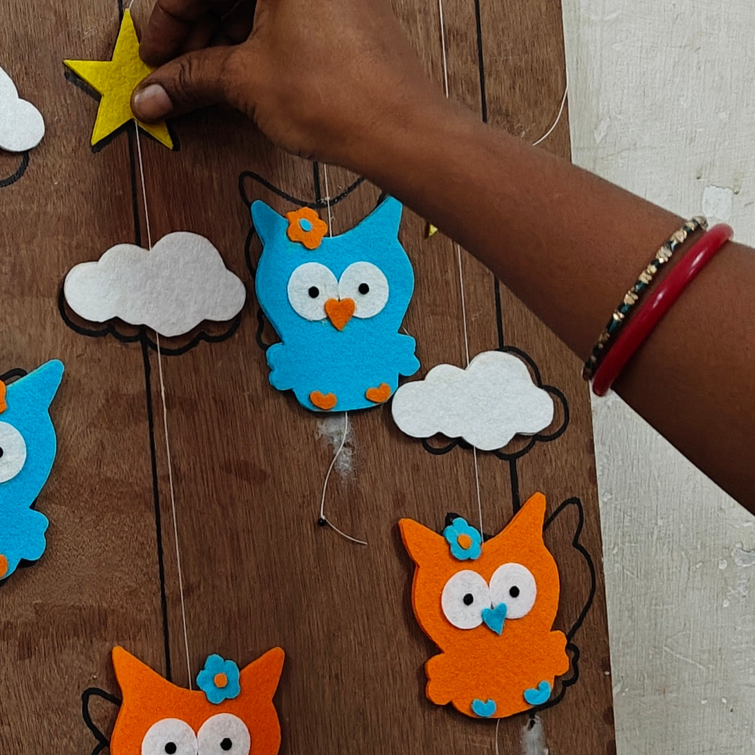 Little Owls Multi-hued Baby Mobile in Felt for Nursery Decor