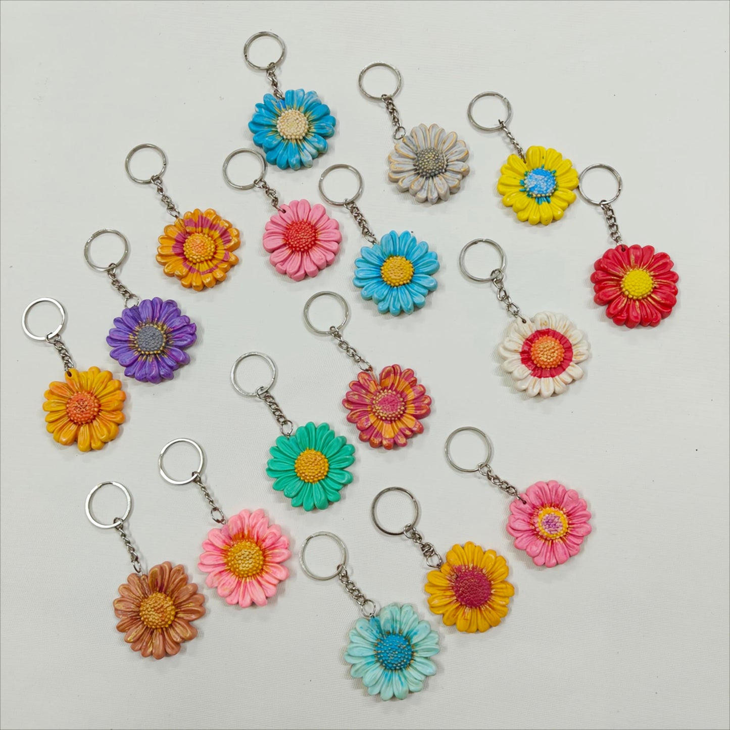 Vibrant Flowers Key Rings Handmade From Colourful Eco-Pulp