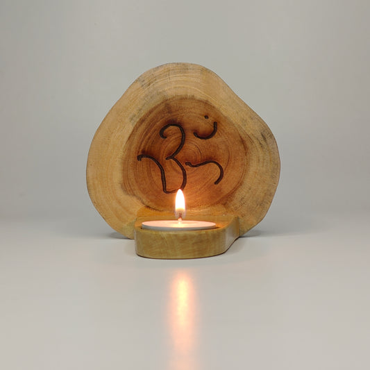 ॐ Om Wood Candle Stand Handmade
