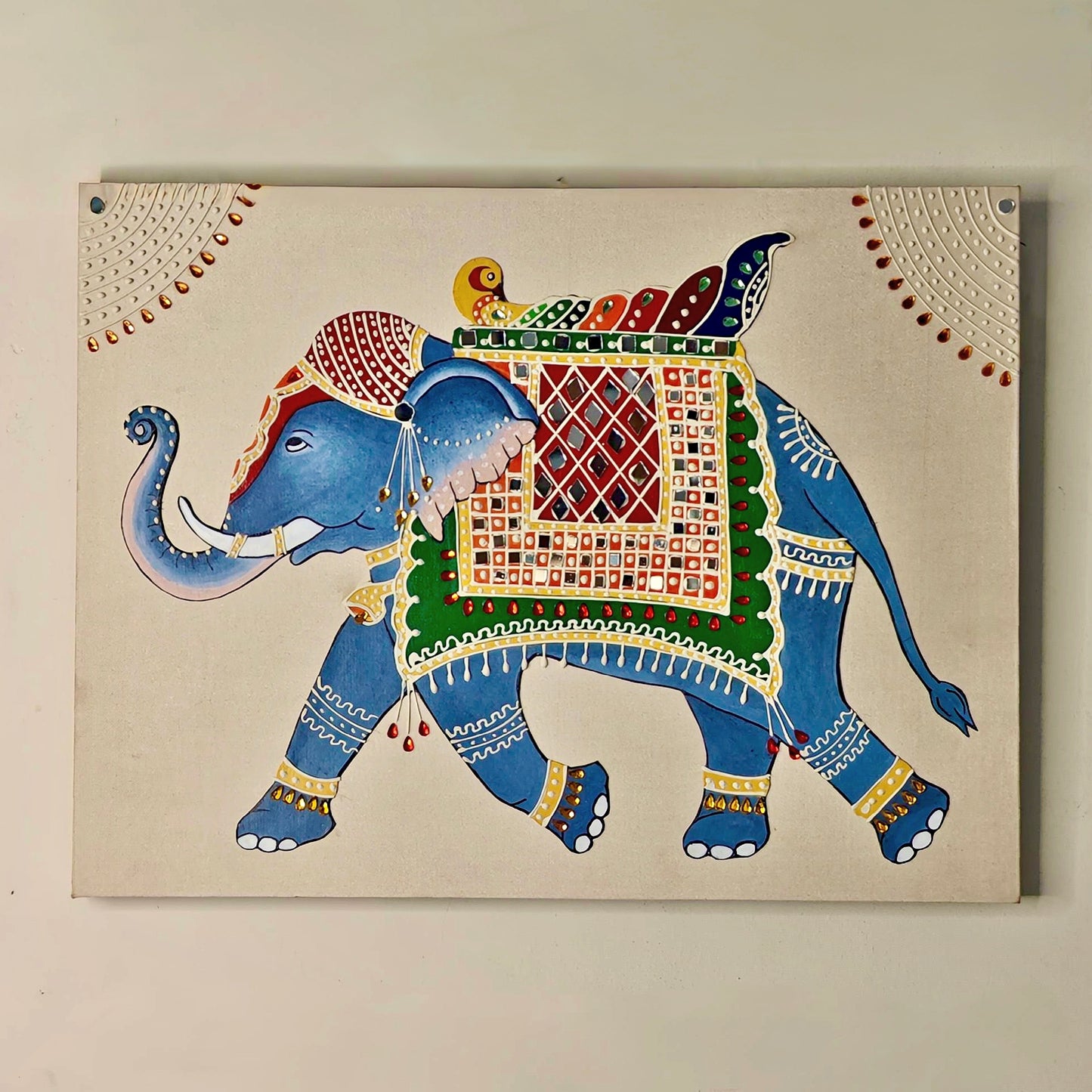 handpainted elephant wall decor with kundan