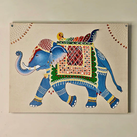 handpainted elephant wall decor with kundan