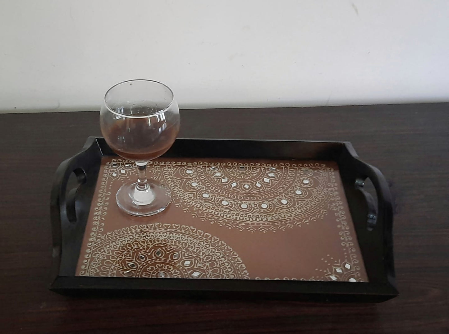 Hand Designed Ethnic Lippan Art Wooden Tray