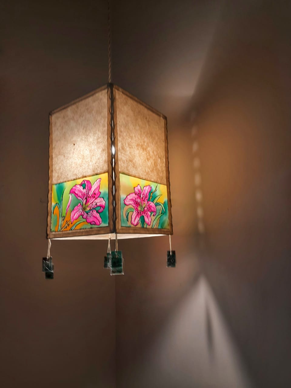 Blushing Pink Lilies Hanging Lampshade