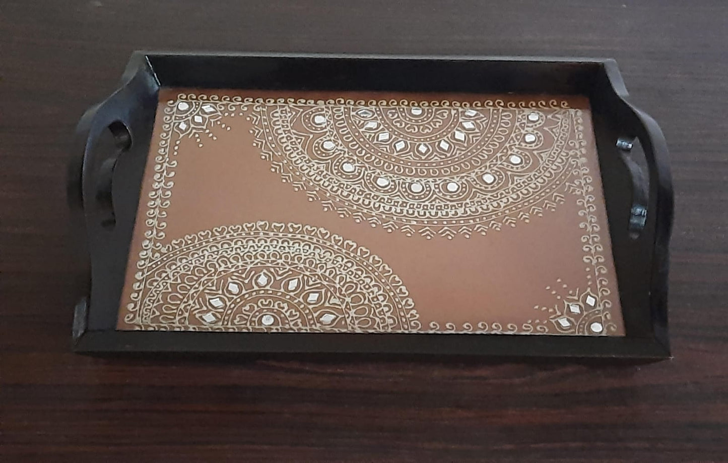 Hand Designed Ethnic Lippan Art Wooden Tray