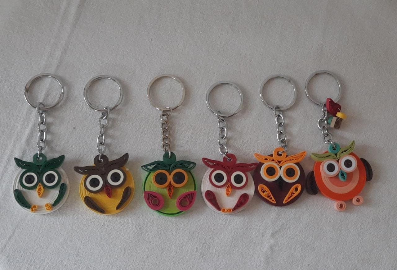 Paper Quilled Handcrafted Fun Owl Keyring