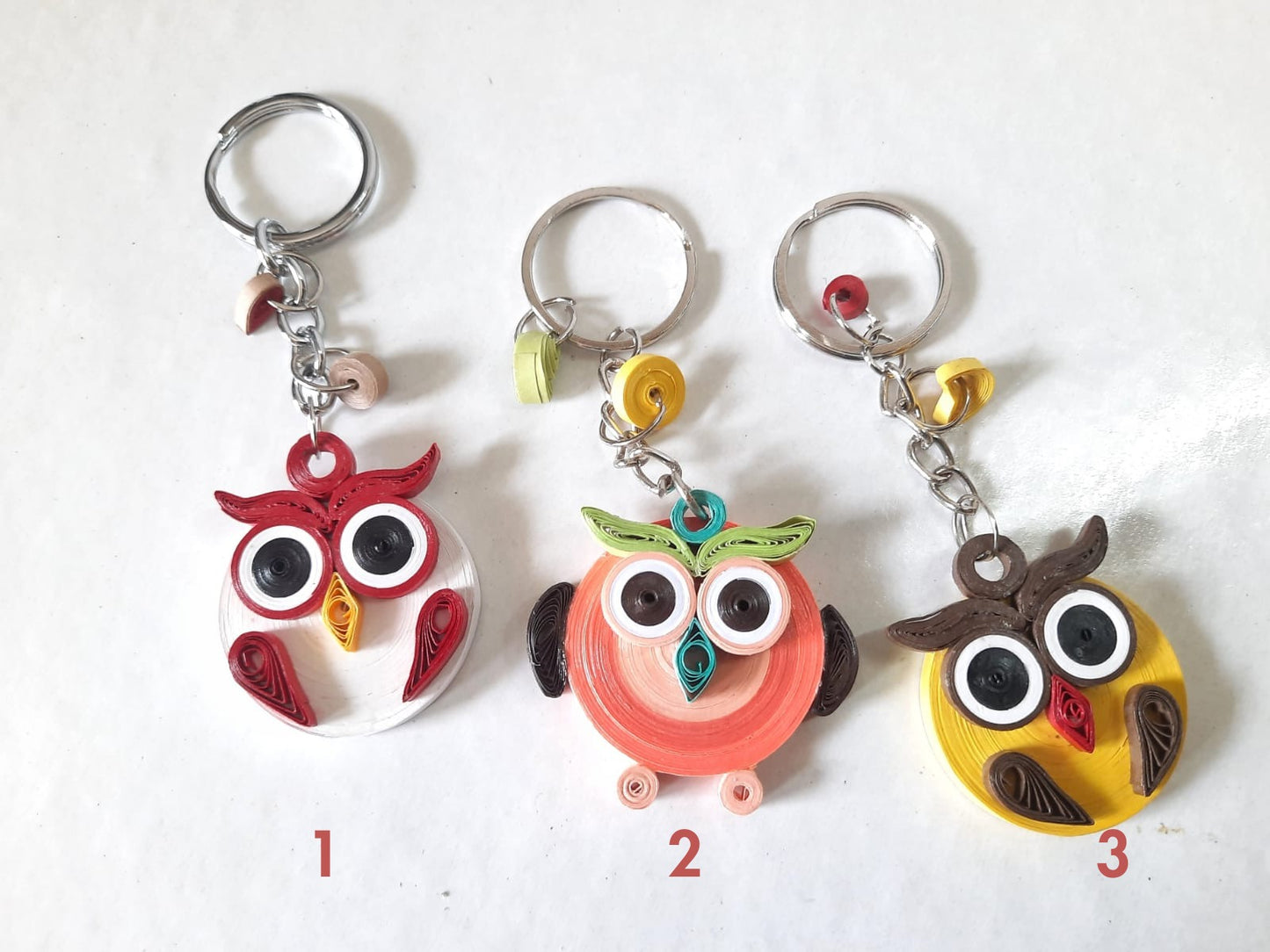 Paper Quilled Handcrafted Fun Owl Keyring