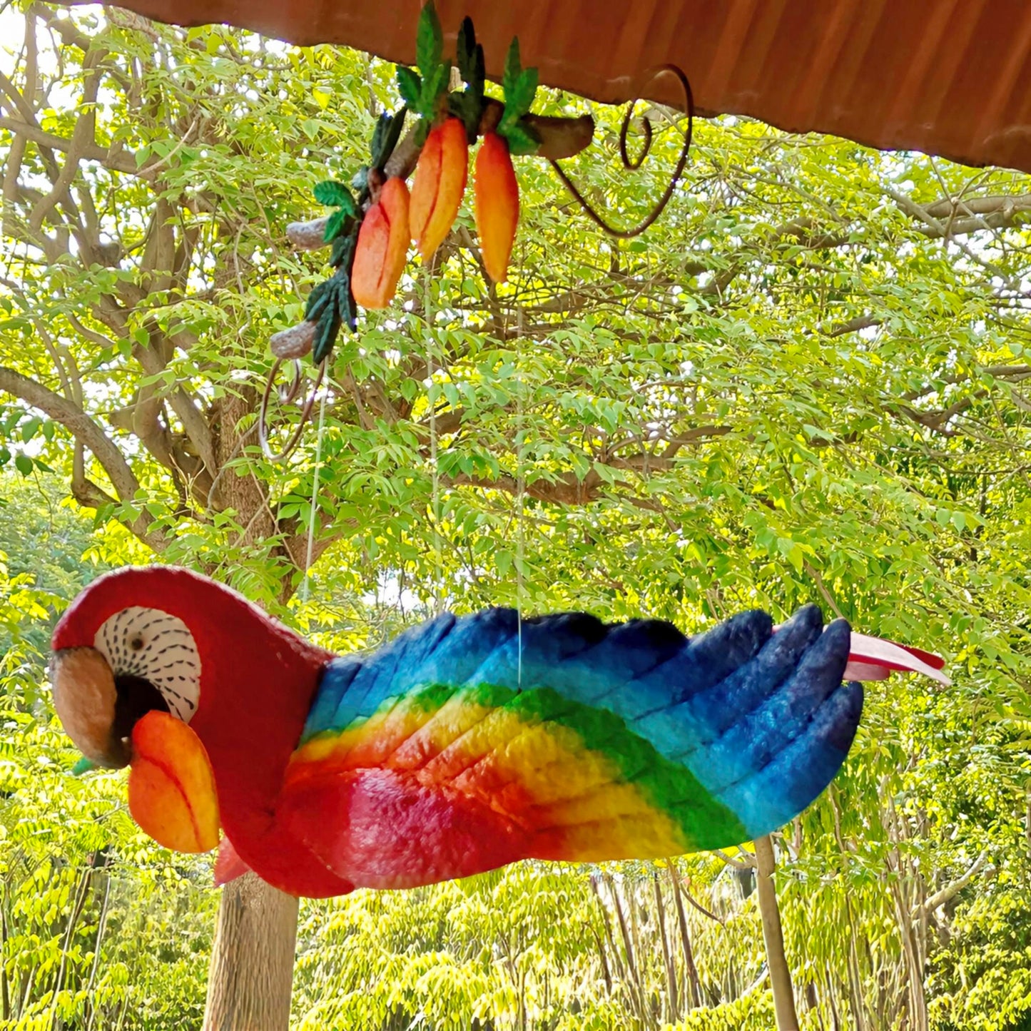 multicolored hanging parrot decoration for vibrant interiors
