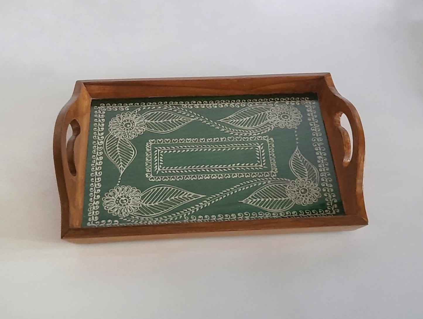Hand Designed Ethnic Lippan Art Wooden Tray