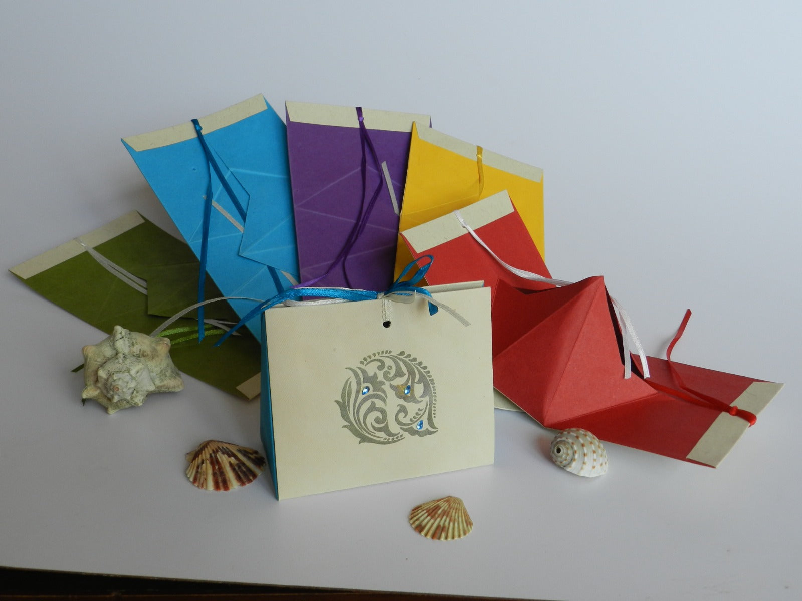 Colourful Triangular Handmade Paper Folded Ribbon Gift Box - Set of 2 ...