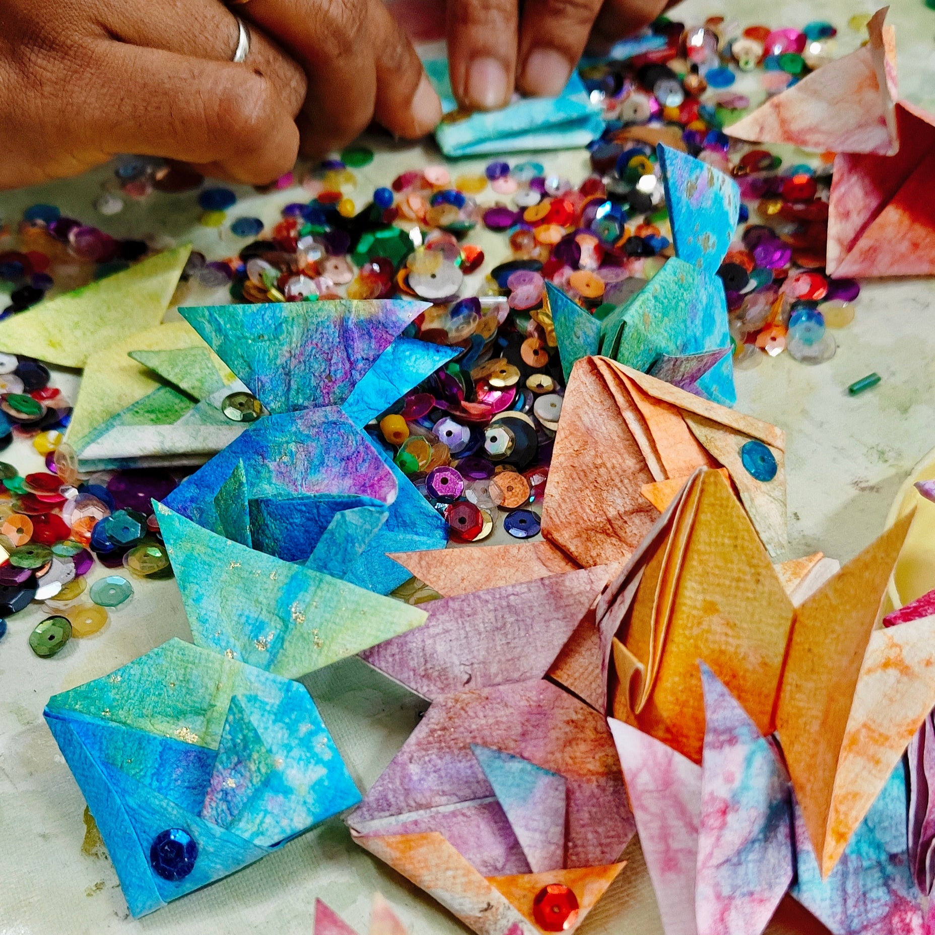 origami art handmade paper fish shaped ceiling mobile toy for kids