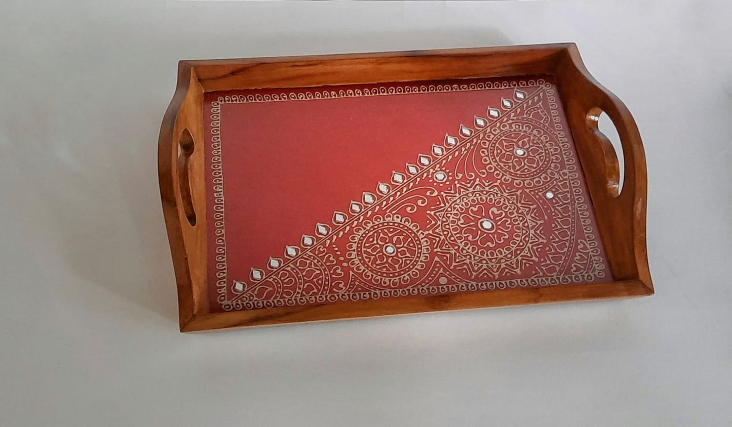 Hand Designed Ethnic Lippan Art Wooden Tray