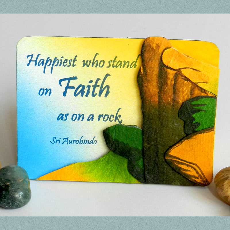 A rectangular Fridge Magnet  with hand-painted Sky & 3D Rocks, and the quotation inscribed.  