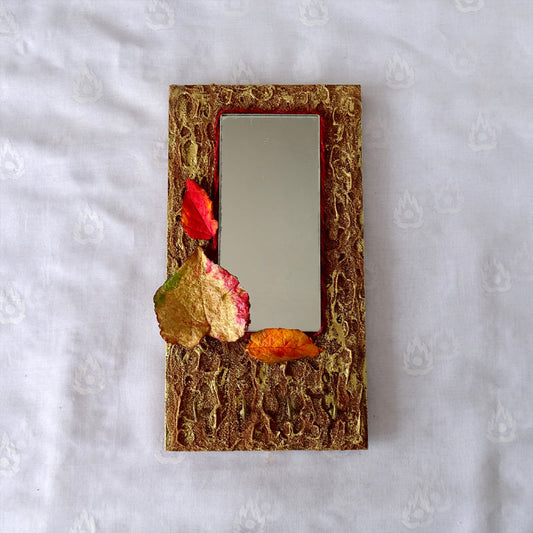 Mirror with Key Holders - Handcrafted and Decorated with Colourful Leaves