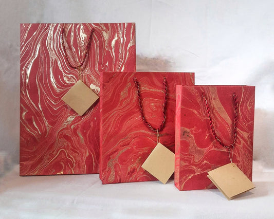 Hand designed Marbled Gift Bags in vibrant shades of Handmade Paper